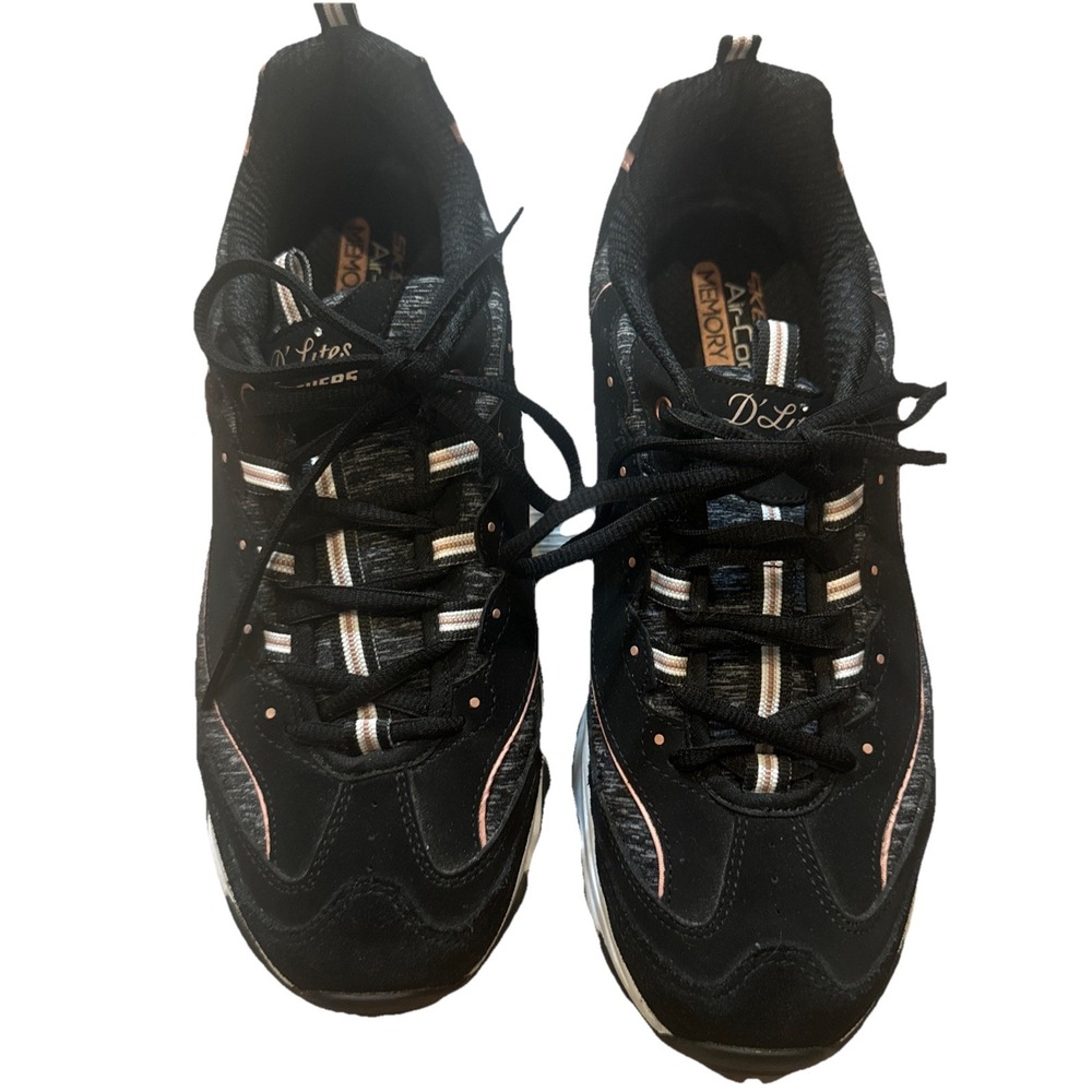Skechers D'Lites Shoes Womens Size 11 Black Rose Gold Memory Foam Comfort 11936